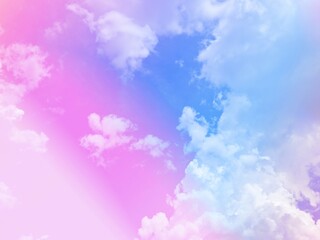 beauty sweet pastel orange violet  colorful with fluffy clouds on sky. multi color rainbow image....