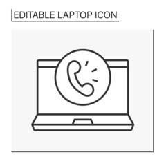  Computer line icon. Make and receive phone calls from your PC. Laptop concept. Isolated vector illustration. Editable stroke