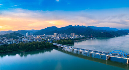 Urban environment of Fuchun River Erqiao, Tonglu County, Zhejiang province, China