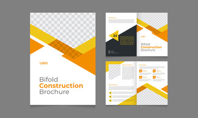 Business bifold construction brochure template with modern, minimal and abstract design