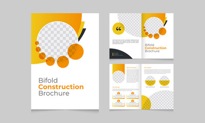 Corporate business bifold construction brochure with company profile template, modern, minimal, abstract and multipurpose