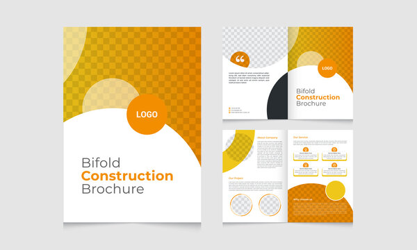 Business Construction bifold brochure template with modern, minimal and abstract design