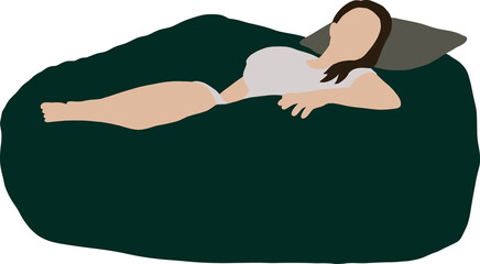 Girl sleeping on a green bean bag chair
