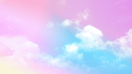 beauty sweet pastel purple blue colorful with fluffy clouds on sky. multi color rainbow image. abstract fantasy growing light