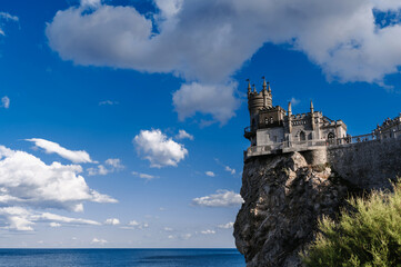 Swallow's Nest Castle in Crimea on a rock on a sunny summer day. Famous tourist landmark in Russia