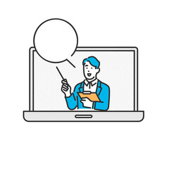 オンラインセミナーで説明をするビジネスパーソンのイメージイラスト素材