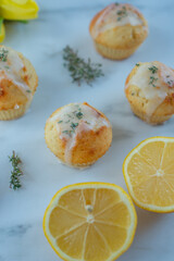 sweet home made vanilla lemon muffins with thyme