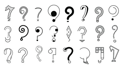 Set Hand Draws Collection Doodle Different Black Question Marks Vector Design Style Cartoon Interrogation Icons Sketch