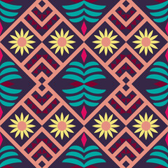 Colorful geometric ethnic seamless pattern design for wallpaper, background, fabric, curtain, carpet, clothing, and wrapping vector illustration.