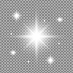 Glow effect. Bright glitter on a transparent background. Flashes or beams of light. Star flares. Vector illustration