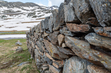 Typical dry stone wall in Arcalis, Ordino in Andorra