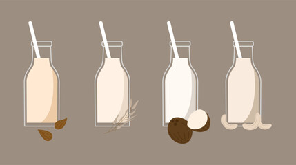 set of plant milk almond oats coconut and cashew