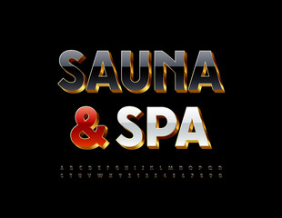 Fototapeta na wymiar Vector luxury Emblem Sauna and Spa. Chic Black 3D Font. Artistic set of Alphabet Letters and Numbers