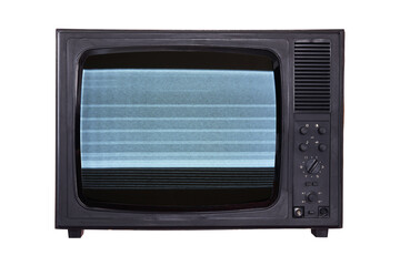 Old 1970s TV with clutter on the screen on a white background.Vintage TVs 1960s 1970s 1980s 1990s. 