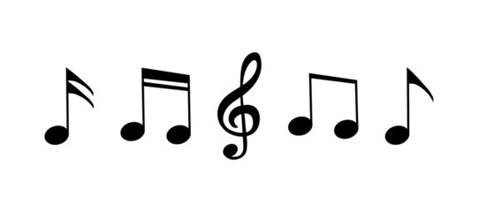 Musical notes. Vector black signs and symbols, illustrations isolated on a white background. Musical decorative elements. Black silhouettes of musical notes and treble clef