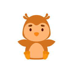 Cute little sitting owl. Cartoon animal character design for kids t-shirts, nursery decoration, baby shower, greeting cards, invitations, bookmark, house interior. Vector stock illustration