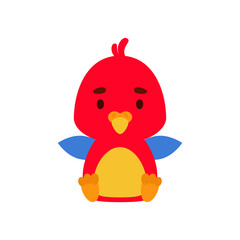 Cute little sitting parrot. Cartoon animal character design for kids t-shirts, nursery decoration, baby shower, greeting cards, invitations, bookmark, house interior. Vector stock illustration