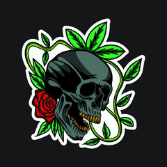 Fototapeta premium Skull With Roses Hand Drawn