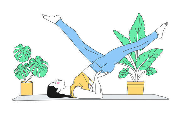 Women doing yoga and meditate at home. Health care, relaxation, and wellness concept. vector illustration.