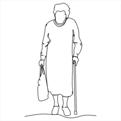 Elderly woman in the style of continuous drawing art. Minimalistic black linear sketch isolated on white background. Vector illustration