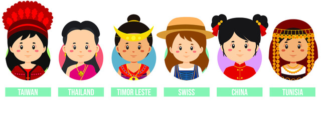Set Girl Avatars with Different Countries
