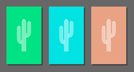Obraz premium Vector botanical wall arts, with cactus. Minimalistic and natural. Cactus and line arts design.