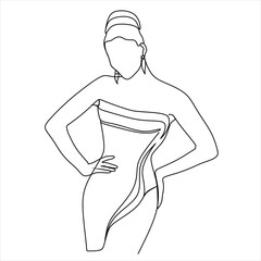 Vector illustration of a woman’s figure one-line drawing, contour drawing of girl, simple. Girl with her black underwear