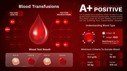 A Positive Blood group characteristics and Additional information vector image design - obrazy, fototapety, plakaty
