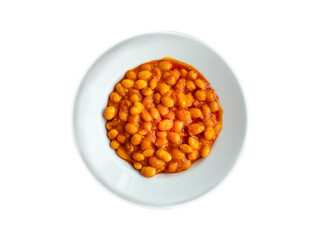 Turkish Kuru Fasulye in a white plate  on isolated white background. top view
