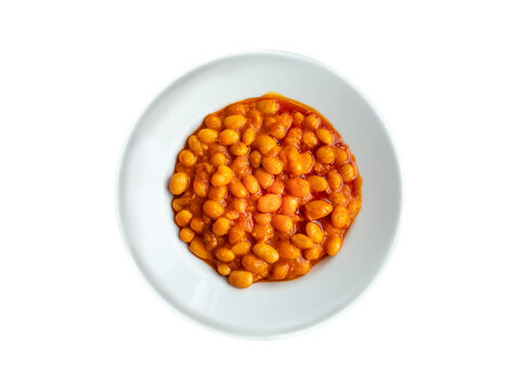 Turkish Kuru Fasulye in a white plate  on isolated white background. top view