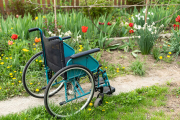 Fototapeta premium Old wheelchair and damaged, disabled car, Bad health concept and seriously ill and died.