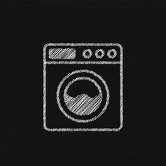 Washing machine white sketch vector icon. Electric appliances sign