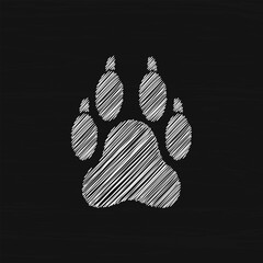 Wolf trail white sketch vector icon. Footpath trail of wild animal