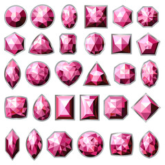 Set of different types of pink gemstones