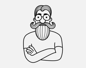 Man with a beard with glasses - Vector linear character.