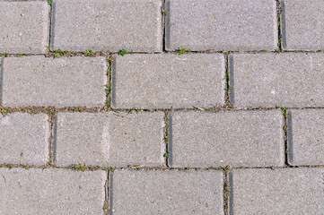 Grey concrete paving slabs.
The background is made of gray paving slabs. Material for covering sidewalks, streets. Road construction.