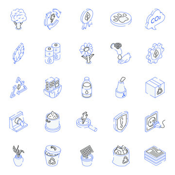 Outline Isometric Icons of Recycling 