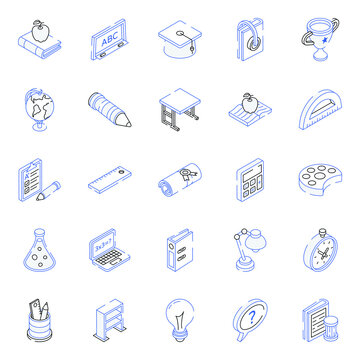 Set of Education Outline Isometric Icons 