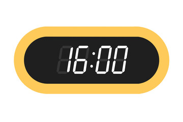 Vector flat illustration of a digital clock displaying 16.00 . Illustration of alarm with digital number design. Clock icon for hour, watch, alarm signs.