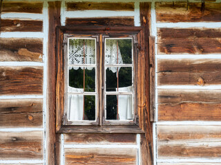 Traditional wooden window in a country cottage, Poland