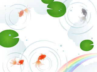 Obraz na płótnie Canvas 金魚・蓮・水に映った虹の背景フレーム_ベクターイラスト