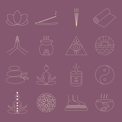 Set of yoga icons. Wellness and spa icon pack. Relaxation and meditation. Zen elements. 