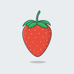 Strawberry Fruit Cartoon Vector Illustration. Fresh Strawberry Fruit Flat Icon Outline