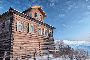 winter landscape russian village north wooden house