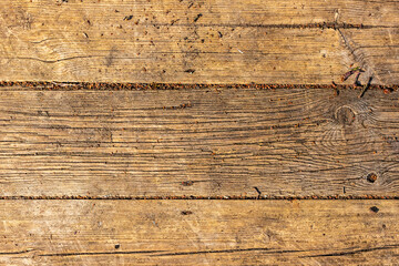 Close up photo of old vertical timber wall. Open air hardwood stage floor. Rough timber background....