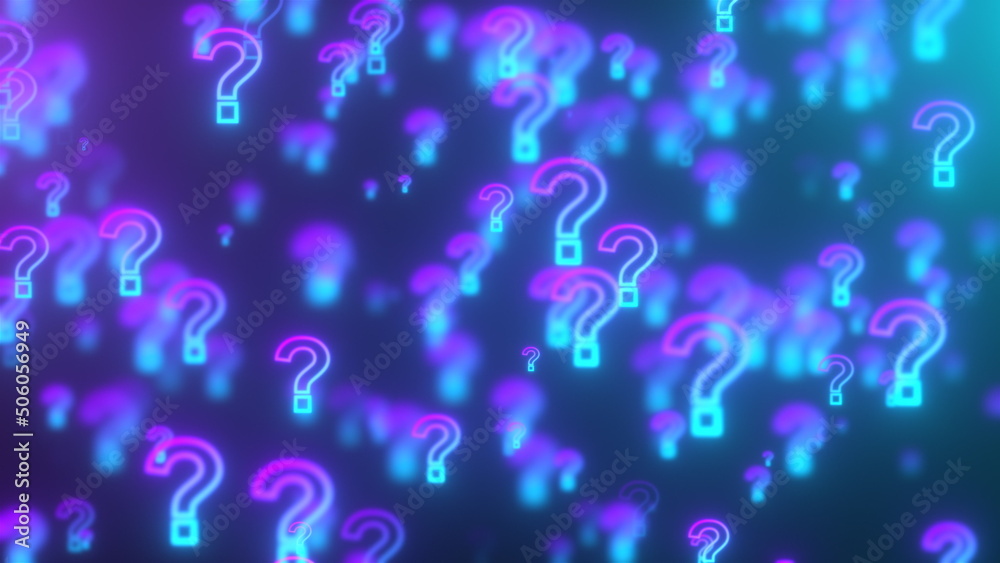 Poster glowing question marks. computer generated 3d render