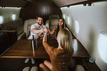 Group of friends going on vacation with a private jet