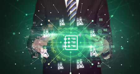 Hand holding healthcare icons concept