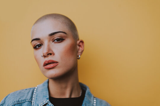Image of a beautiful woman with bald shaved hair