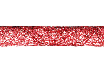 Red blood red veins, arteries, aorta knit tangled zoomed in on white background. medical science in lab. gene dna or vascular disease circulatory system. Isolated with clipping path. 3D Illustration.